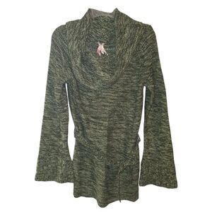 Derek Heart Army Green Cowl Neck Belted Sweater